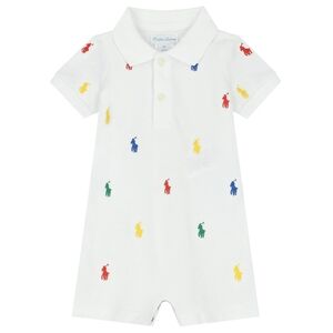 Ralph Lauren White Polo Romper with Multicolor Pony Embroidery